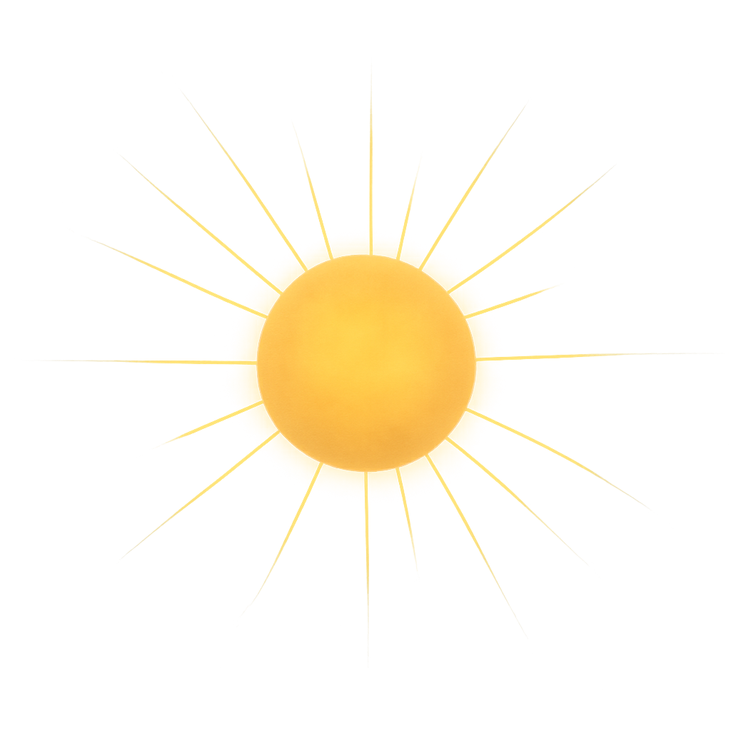 Eine helle, leuchtende Sonne strahlt gelbes Licht in einem dunklen Hintergrund ab.